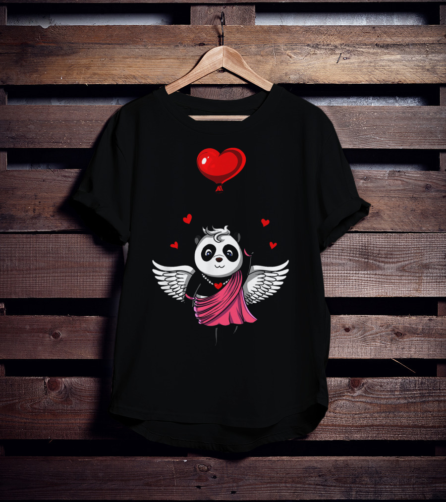 Panda Bear Cupid Valentines Day Love Balloon T-Shirt