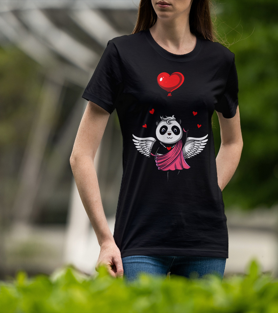 Panda Bear Cupid Valentines Day Love Balloon T-Shirt