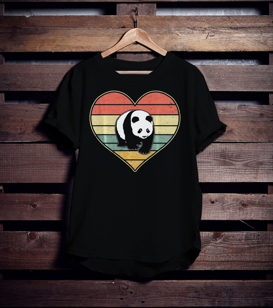 Panda Bear Vintage Heart Retro Stripes T-Shirt