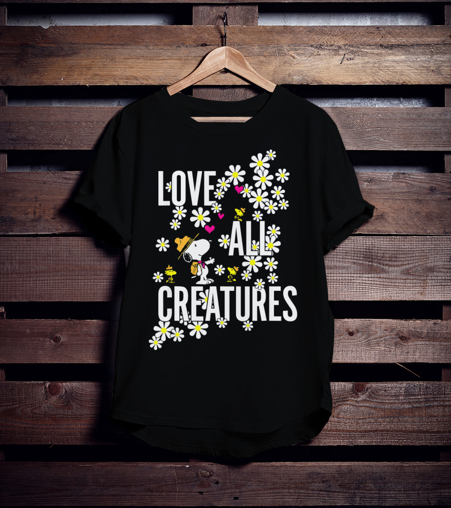 Peanuts Love All Creatures Valentine Snoopy With Flowers T-Shirt