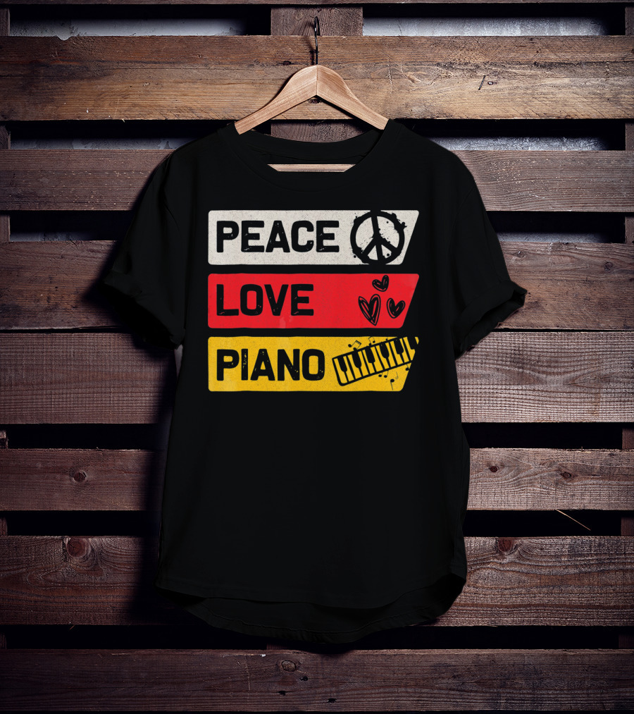 Peace Love Piano Music Peace Sign Keyboard T-Shirt