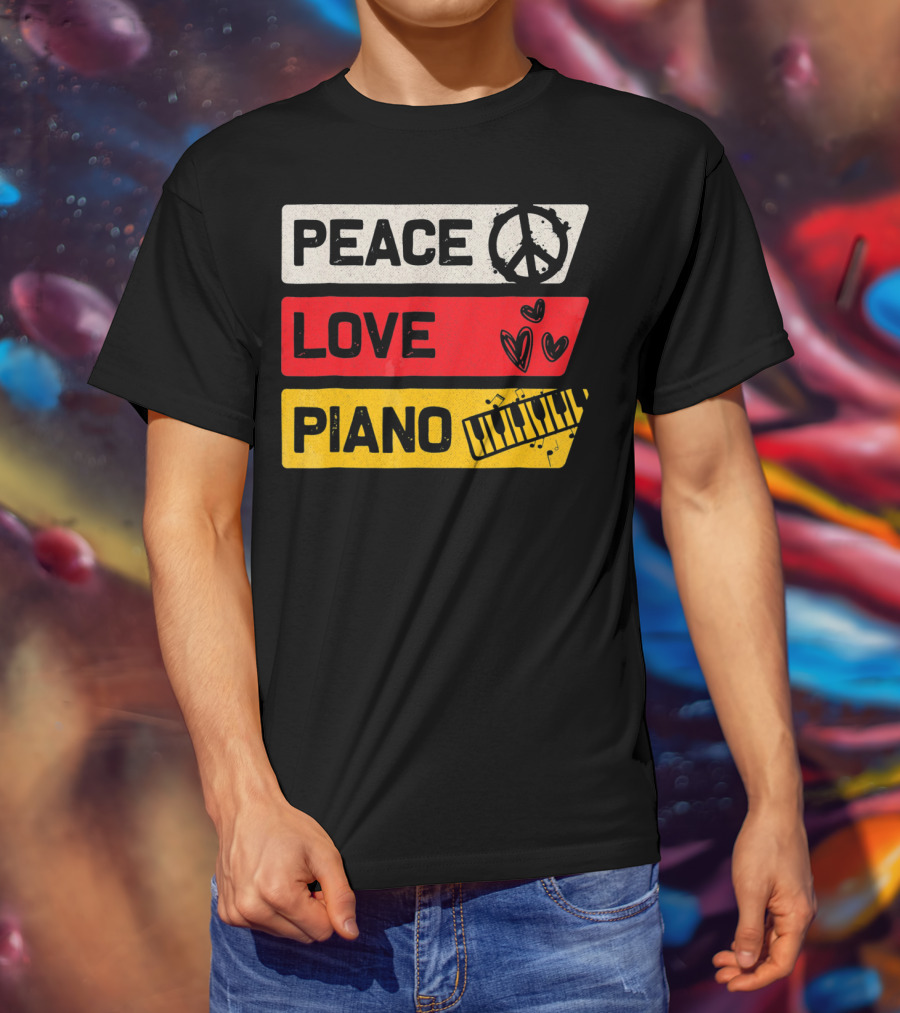 Peace Love Piano Music Peace Sign Keyboard T-Shirt