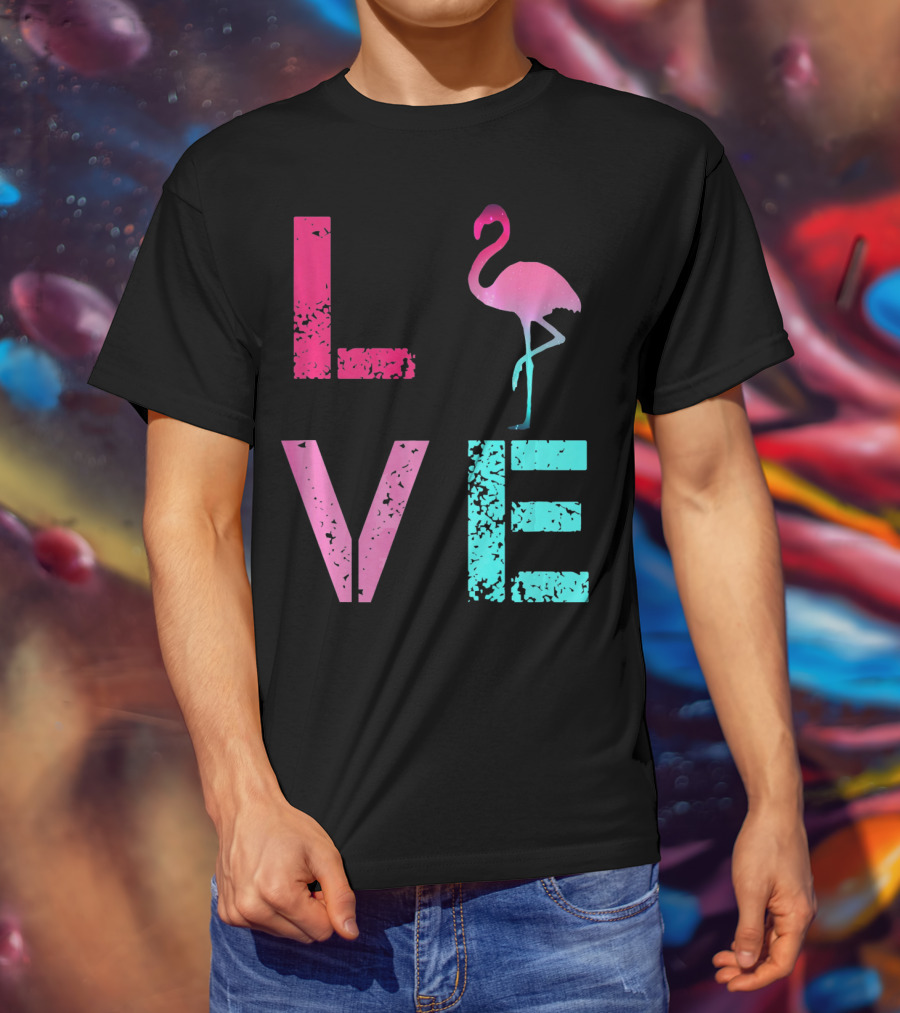 LOVE Pink Flamingos Valentine T-Shirt
