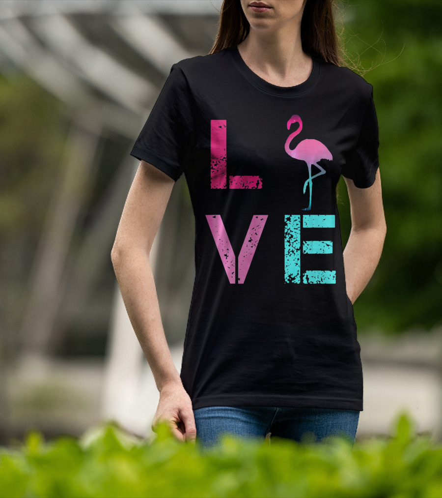 LOVE Pink Flamingos Valentine T-Shirt
