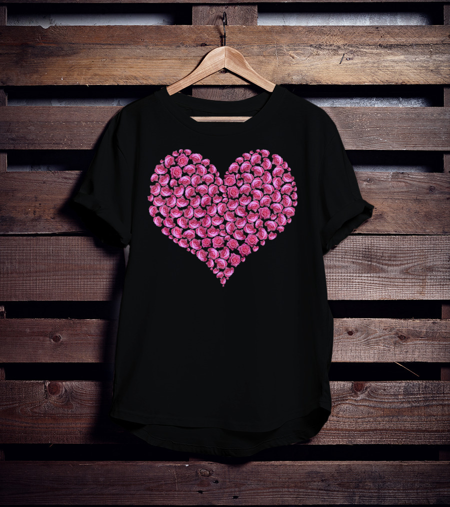 Pink Rose Flower Heart For Roses Lover T-Shirt