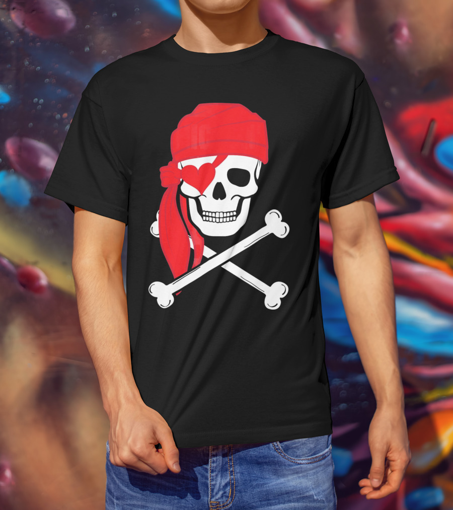 Pirate Skull And Cross Bones Heart Eyepatch Valentines T-Shirt