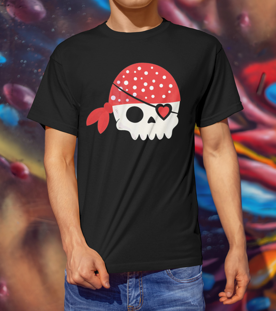 Pirate Skull With Heart Eyepatch I Steal Hearts Valentines T-Shirt