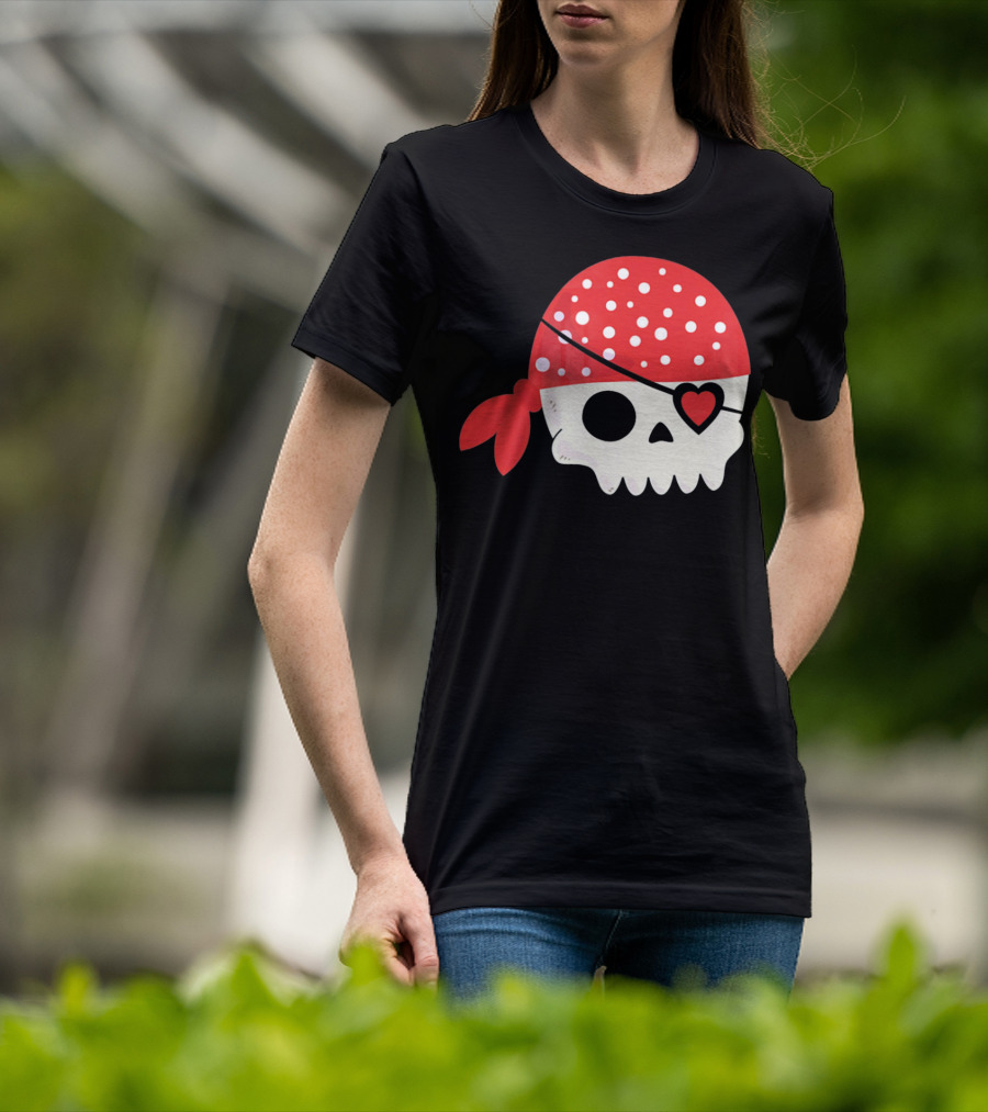 Pirate Skull With Heart Eyepatch I Steal Hearts Valentines T-Shirt
