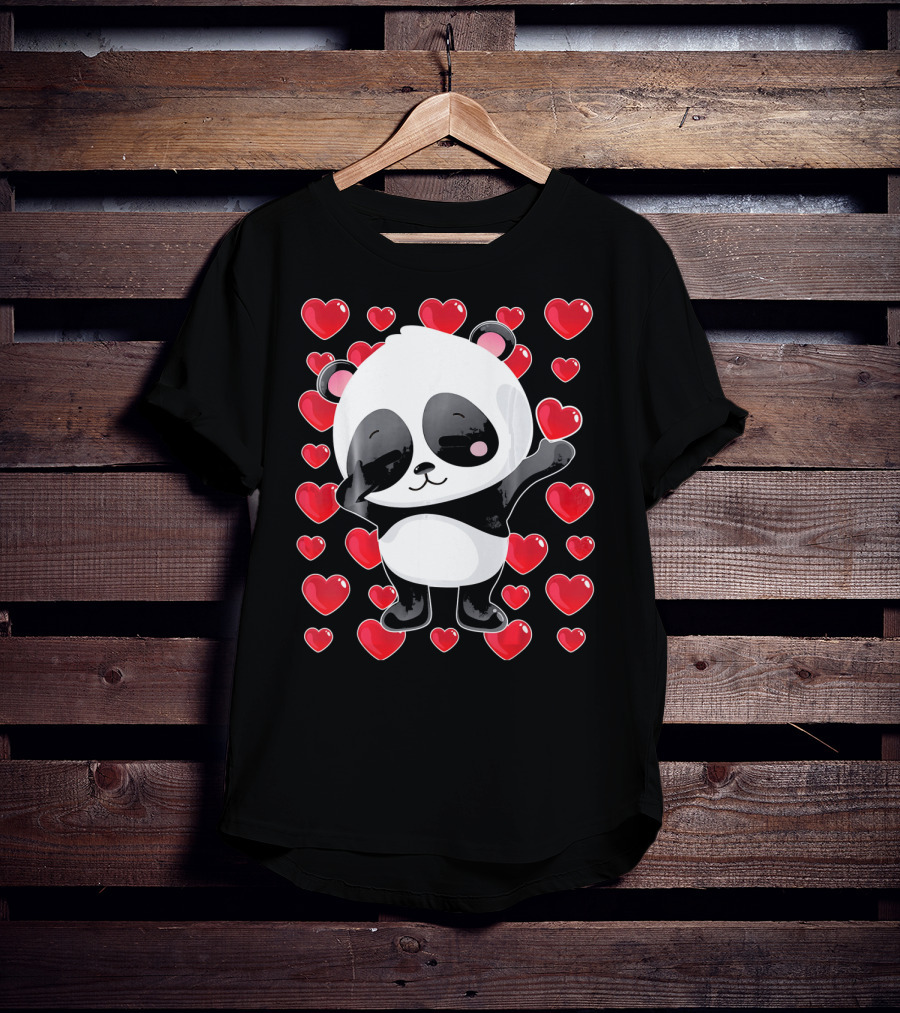 Panda Surrounded By Hearts For Valentines Day T-Shirt
