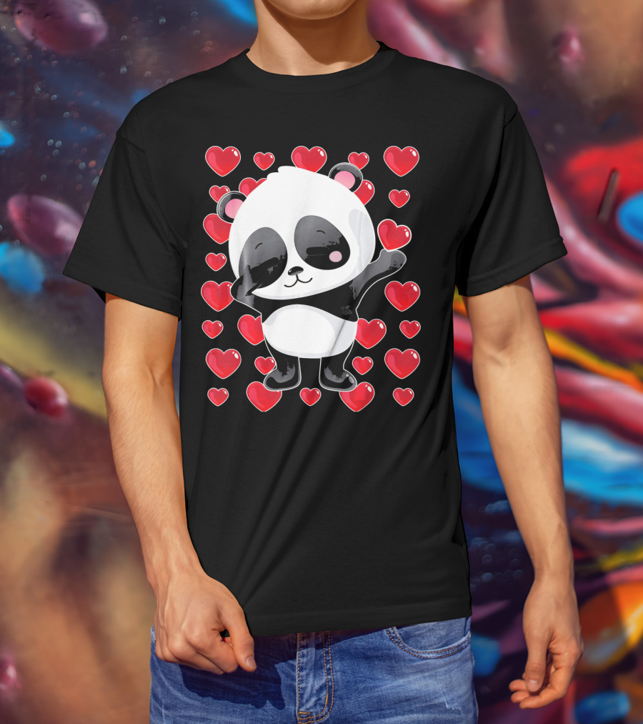 Panda Surrounded By Hearts For Valentines Day T-Shirt