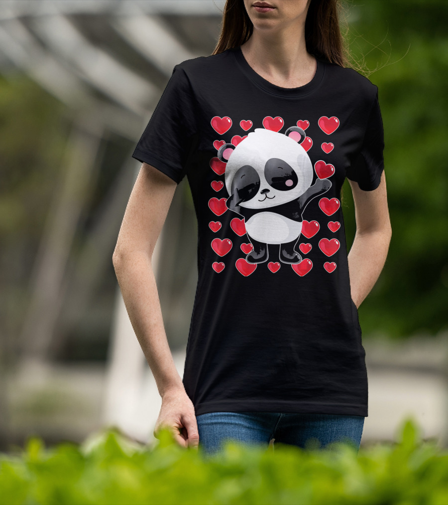 Panda Surrounded By Hearts For Valentines Day T-Shirt