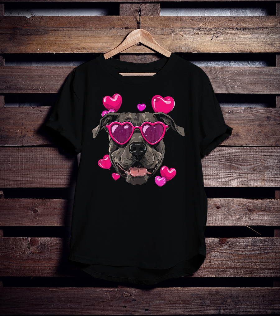 Pit Bull Heart Sunglasses Valentines Day Dog With Hearts T-Shirt