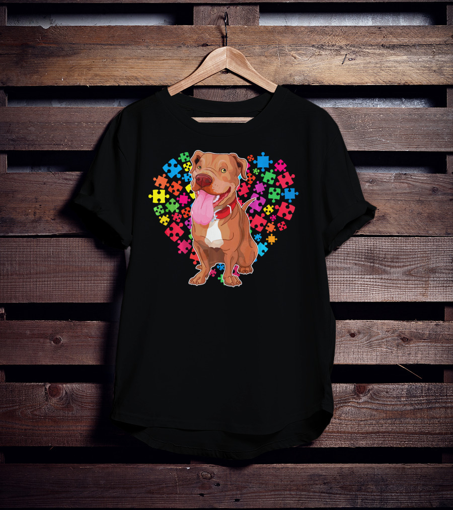 Pitbull Dog Heart Puzzle Valentine T-Shirt