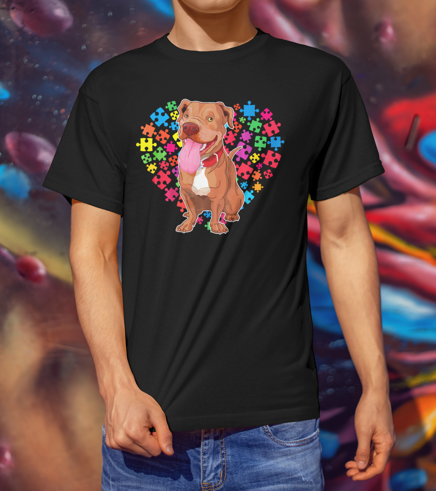 Pitbull Dog Heart Puzzle Valentine T-Shirt