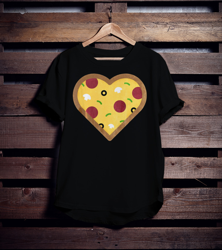 Pizza Heart Toppings Punny Pepperoni Olive Mushroom T-Shirt