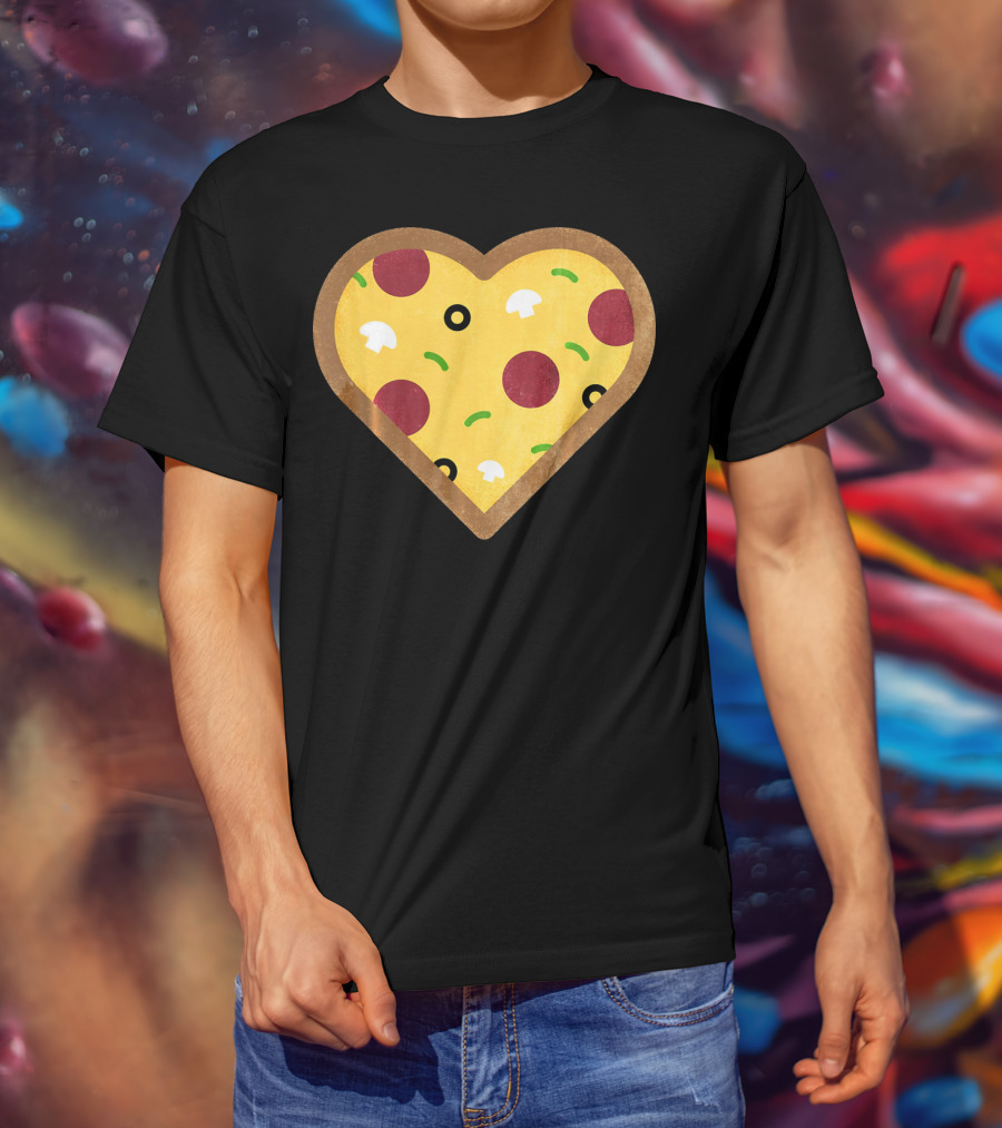 Pizza Heart Toppings Punny Pepperoni Olive Mushroom T-Shirt