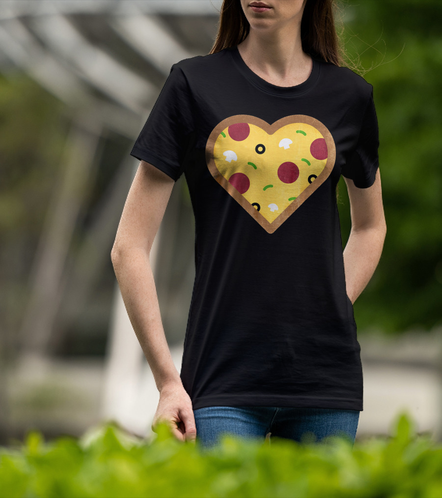 Pizza Heart Toppings Punny Pepperoni Olive Mushroom T-Shirt