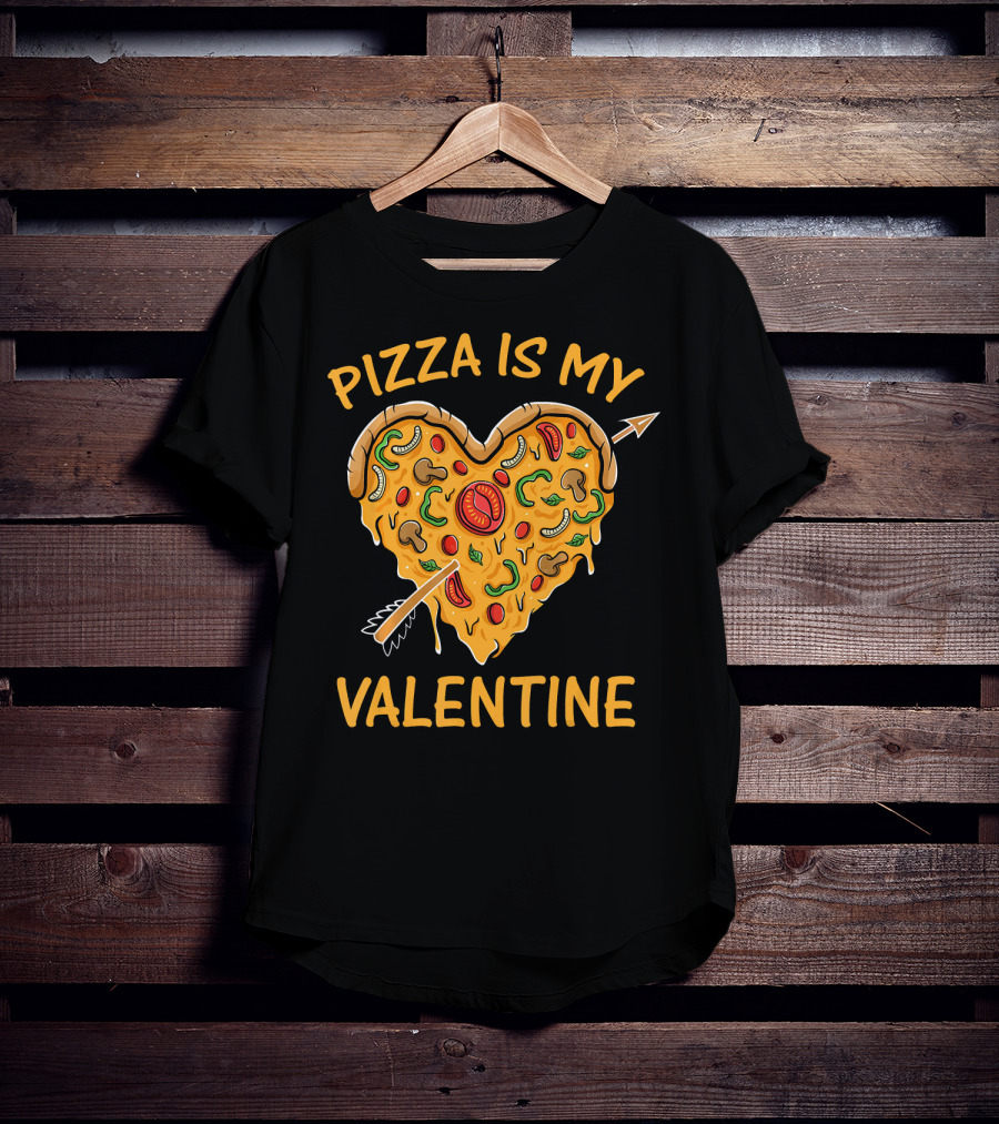 Pizza Is My Valentine Heart-Shaped Cheese Arrow Valentine's Day T-Shirt