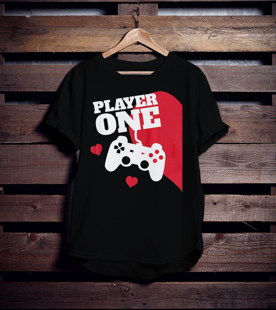 Player One Valentines Day Gamer Controller Hearts T-Shirt