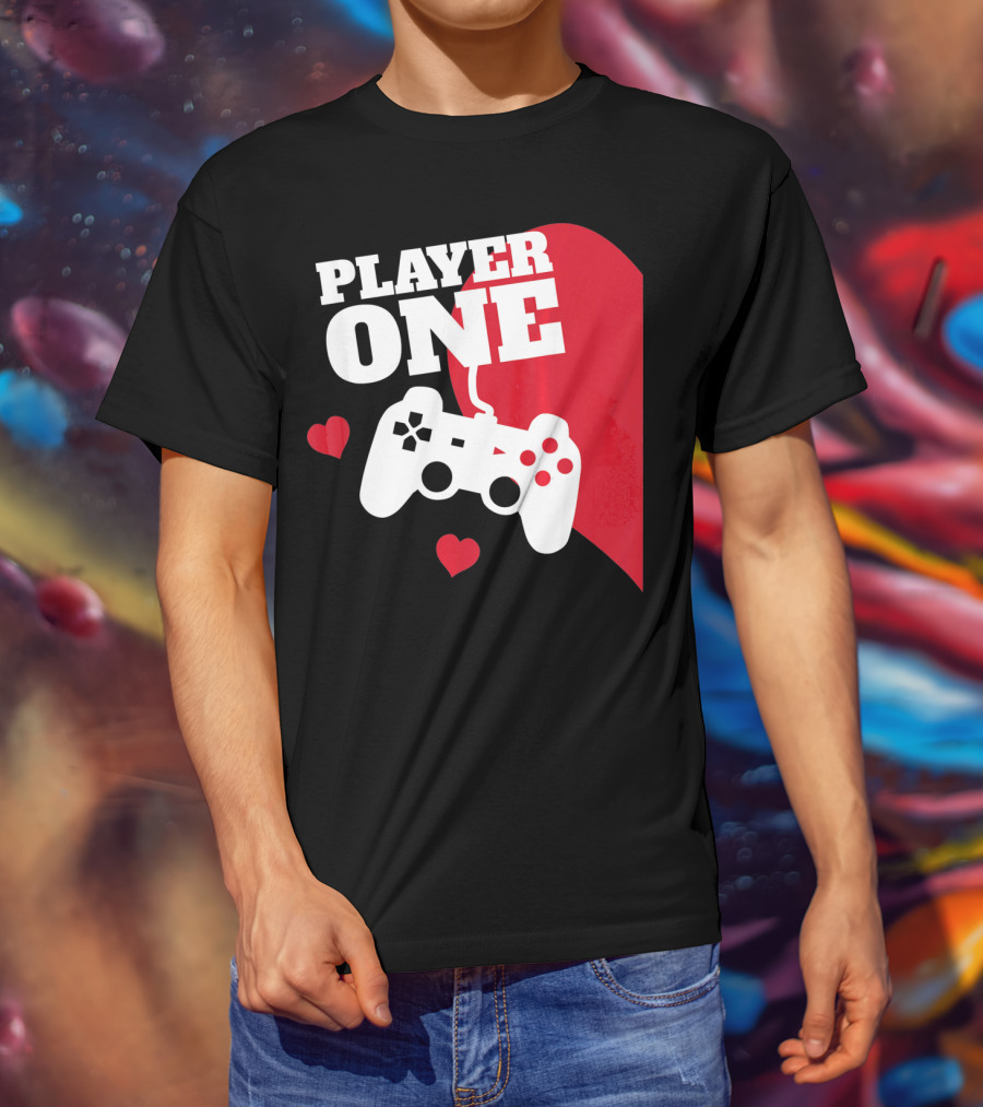 Player One Valentines Day Gamer Controller Hearts T-Shirt