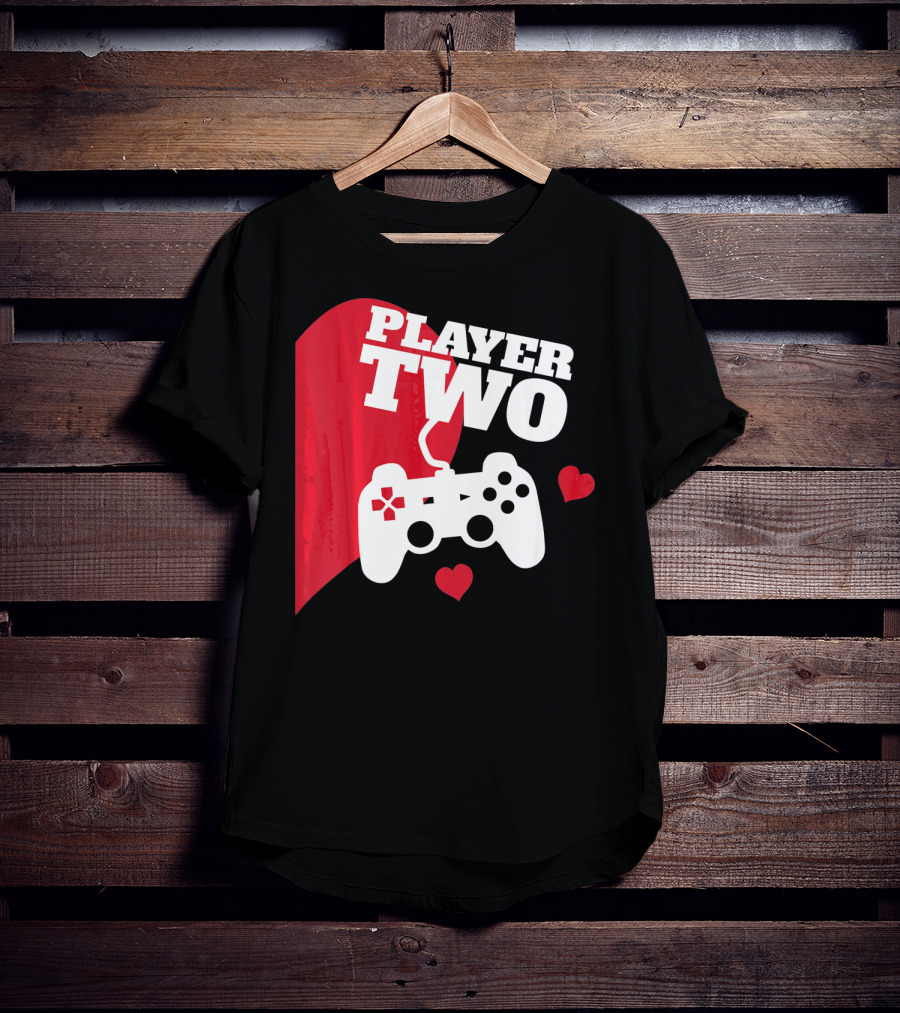 Player Two Valentine With Game Controller And Hearts T-Shirt