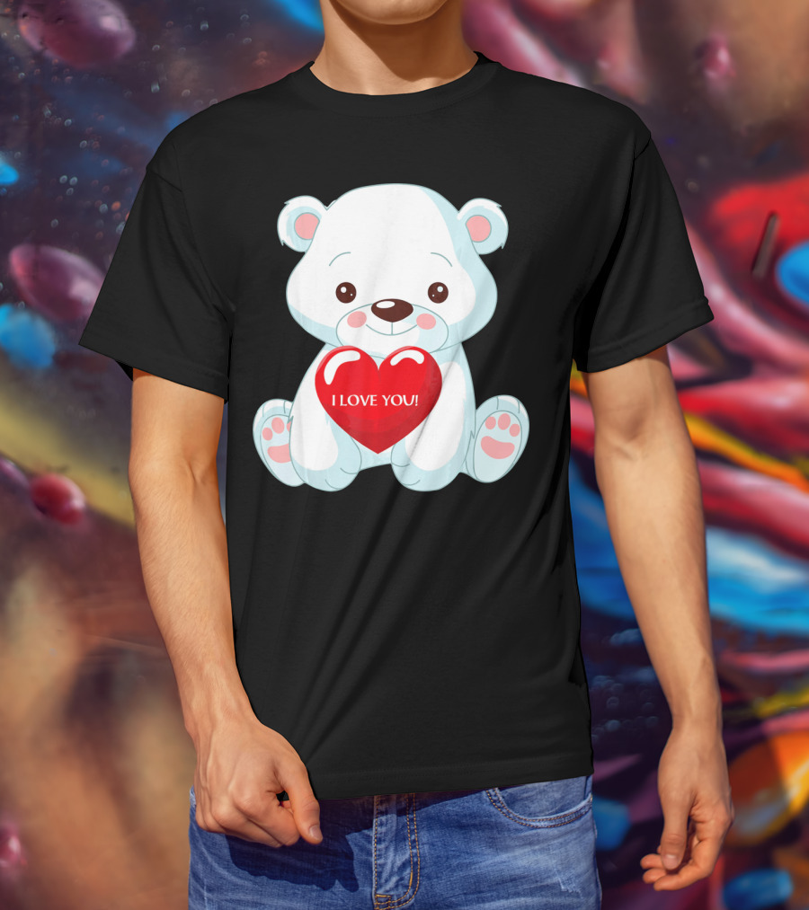 Polar Bear Holding Heart I Love You T-Shirt