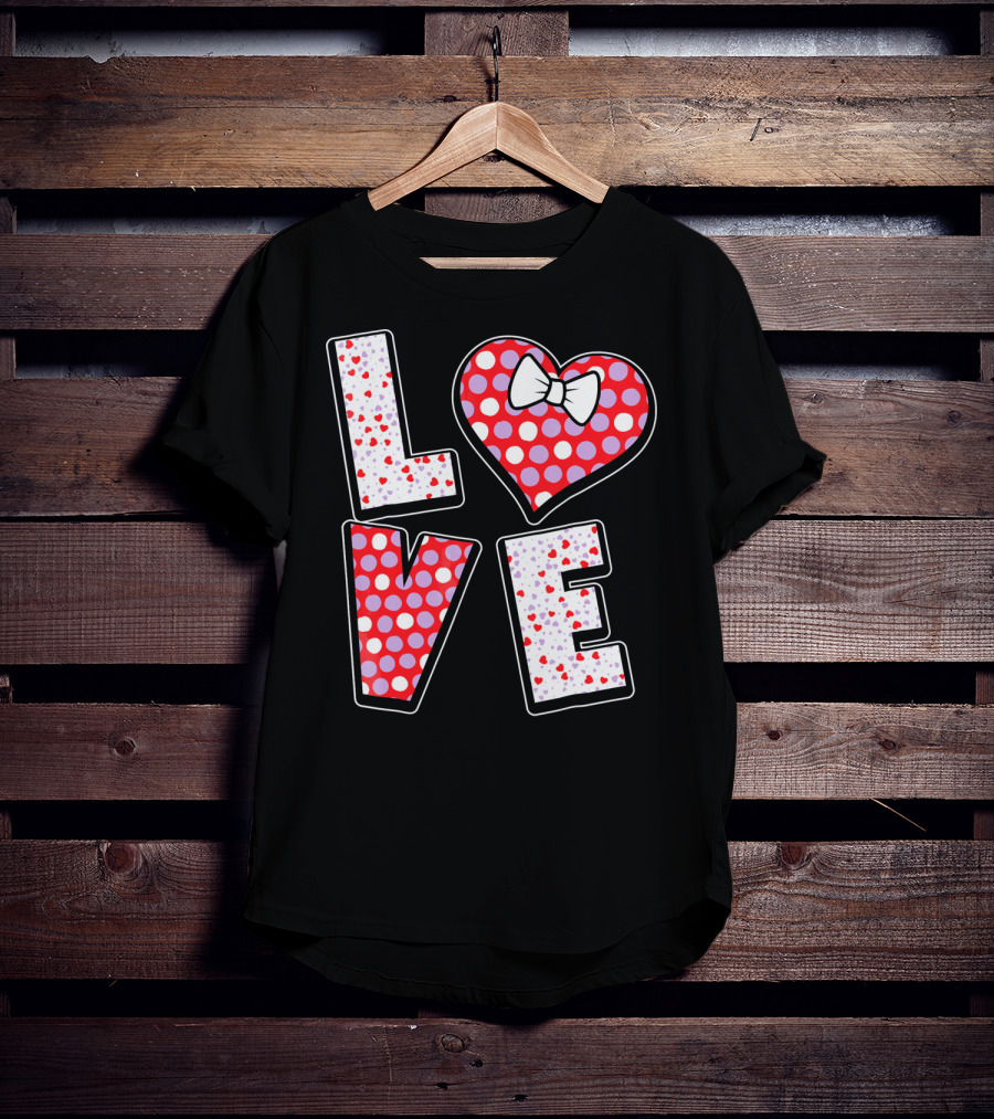 LOVE Polka Dot Heart Bow Tie Valentines T-Shirt