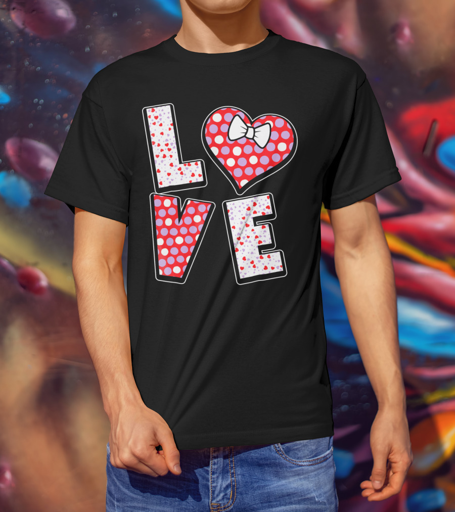 LOVE Polka Dot Heart Bow Tie Valentines T-Shirt