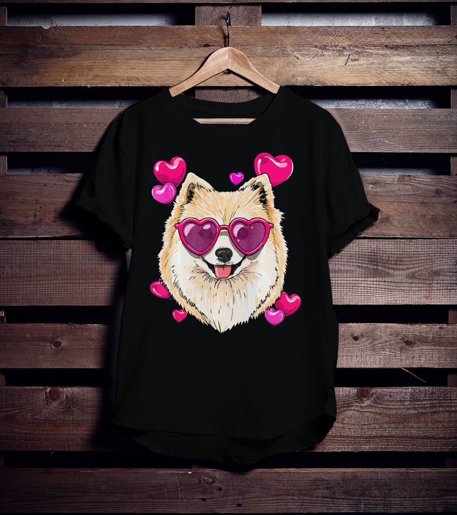 Pomeranian Valentines Day Heart Sunglasses Love Dog T-Shirt