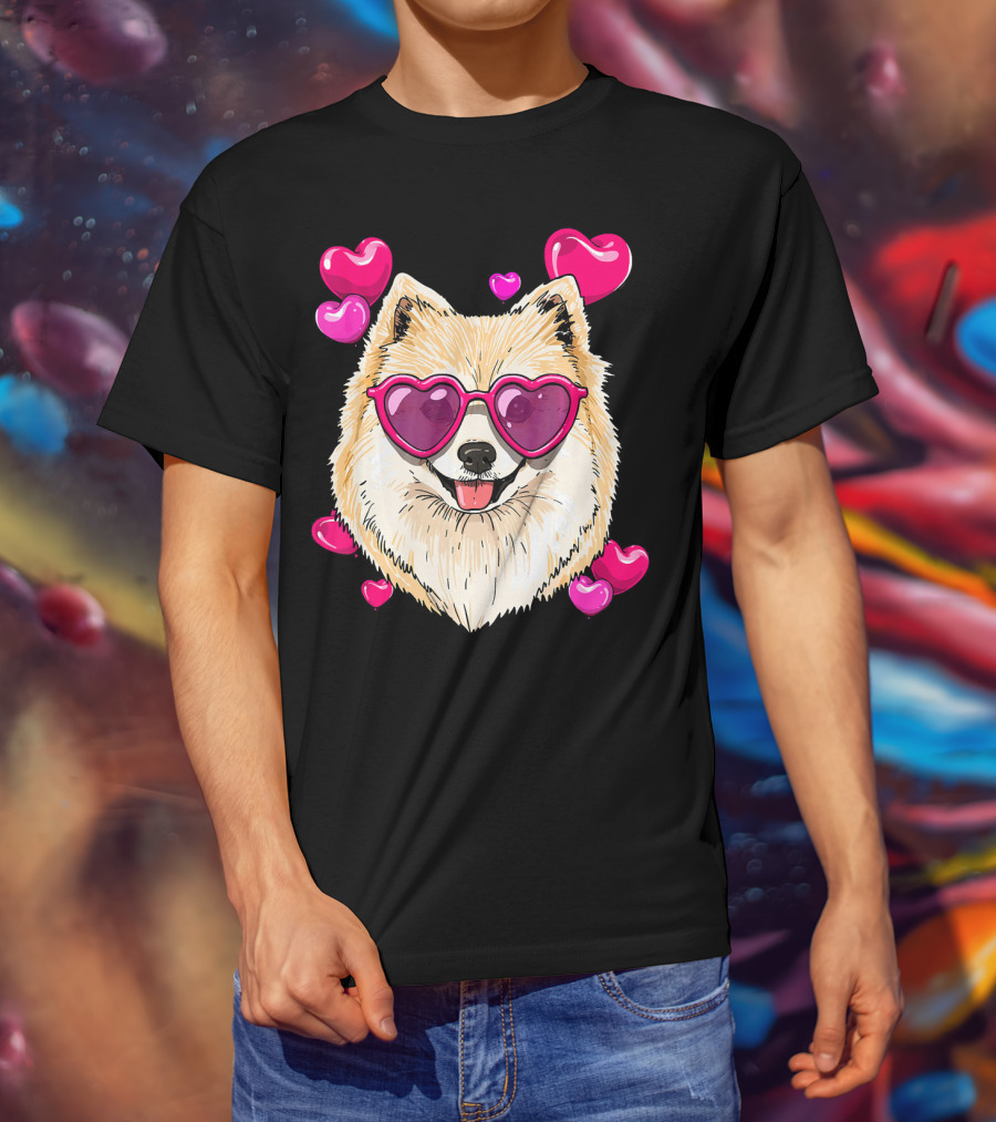 Pomeranian Valentines Day Heart Sunglasses Love Dog T-Shirt