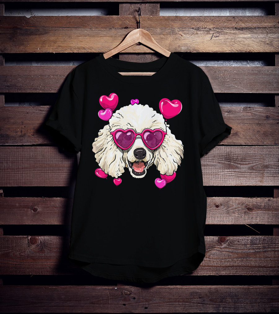 Poodle Valentines Day Heart Glasses Cute Dog T-Shirt