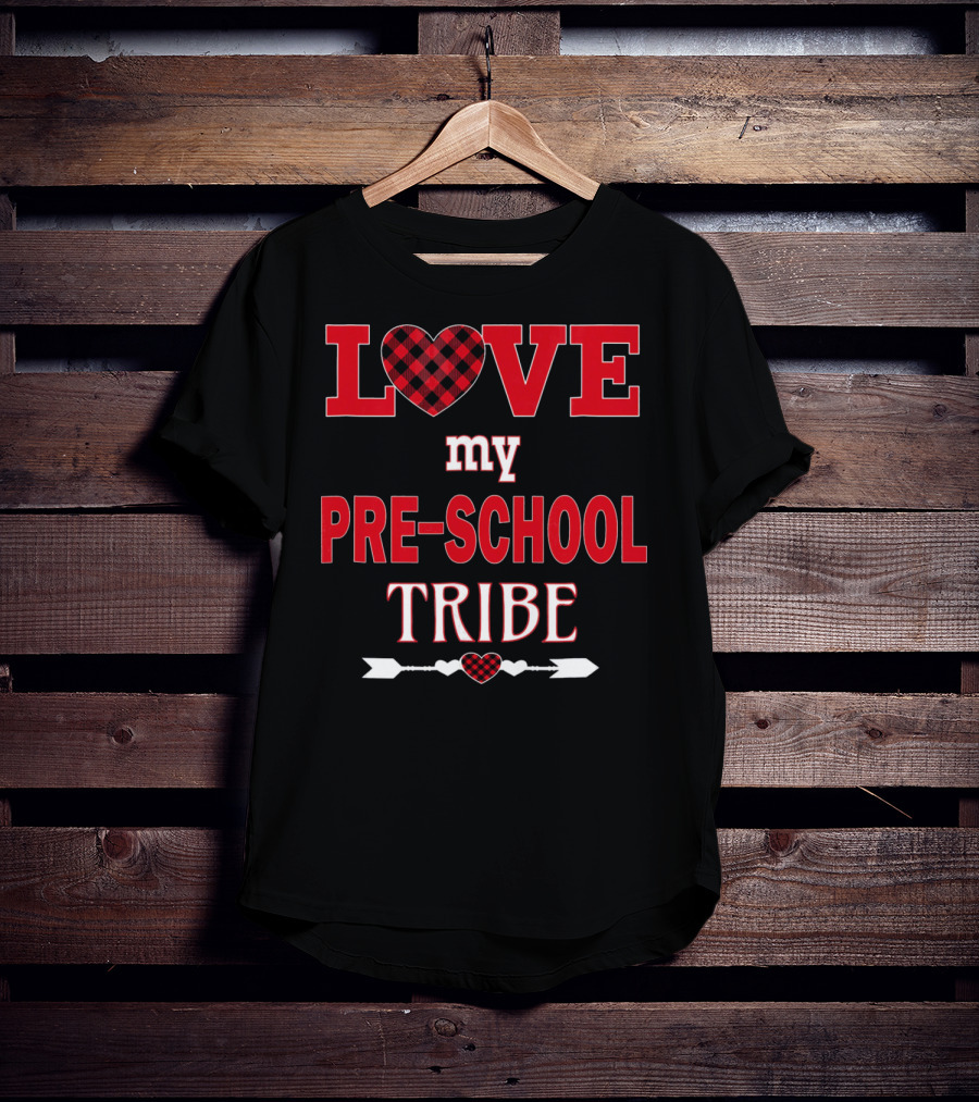 LOVE My Preschool Tribe Buffalo Plaid Heart Arrow T-Shirt