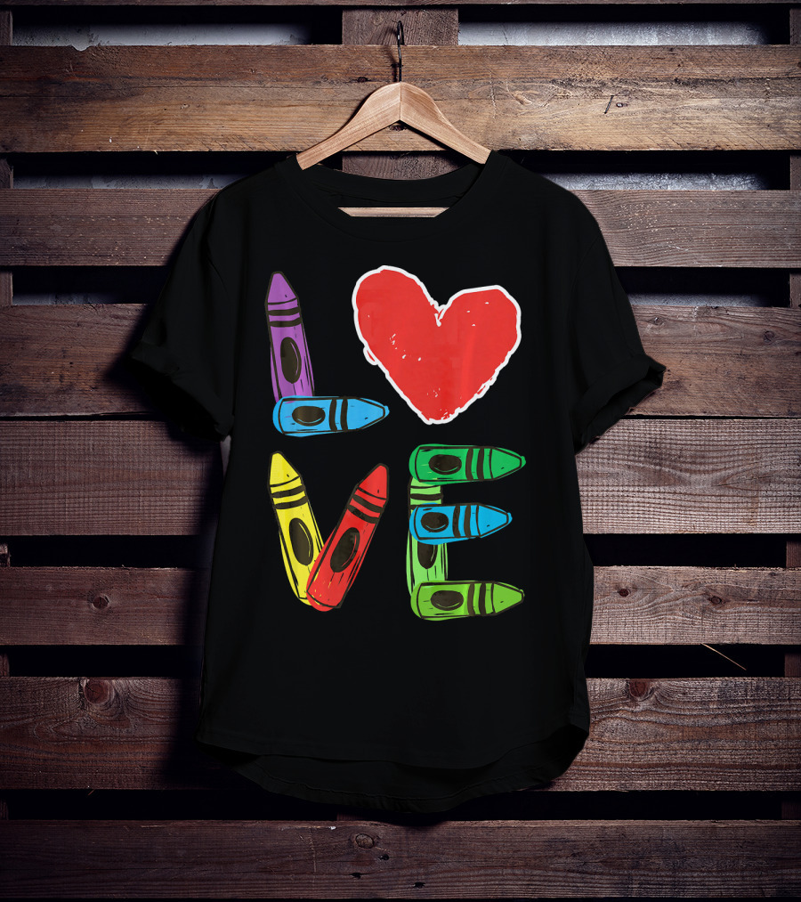 Love Crayon Heart Preschool Teacher Valentines Day T-Shirt