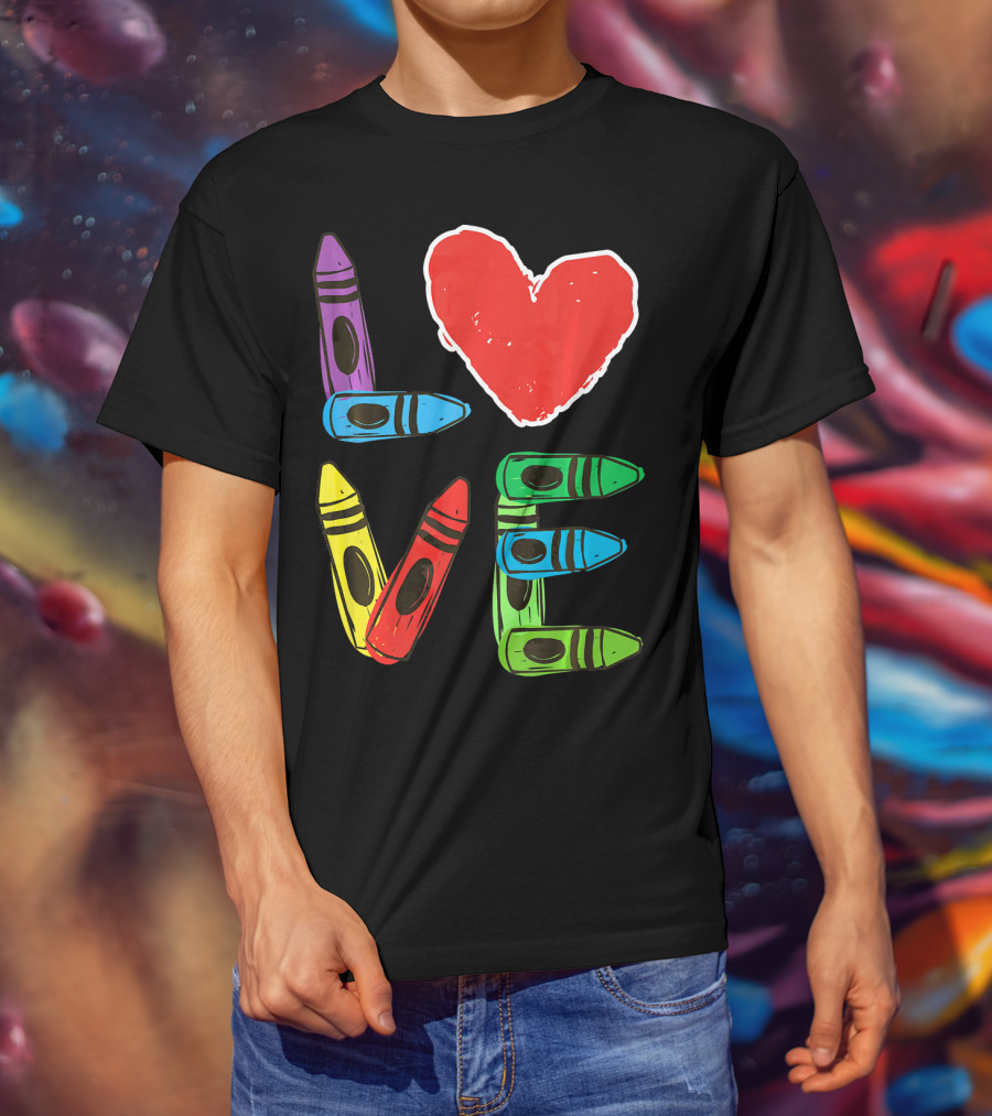Love Crayon Heart Preschool Teacher Valentines Day T-Shirt