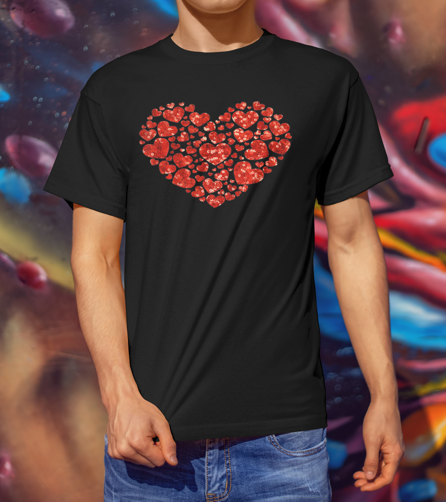 Red Valentines Day Heart Pattern PRINT T-Shirt