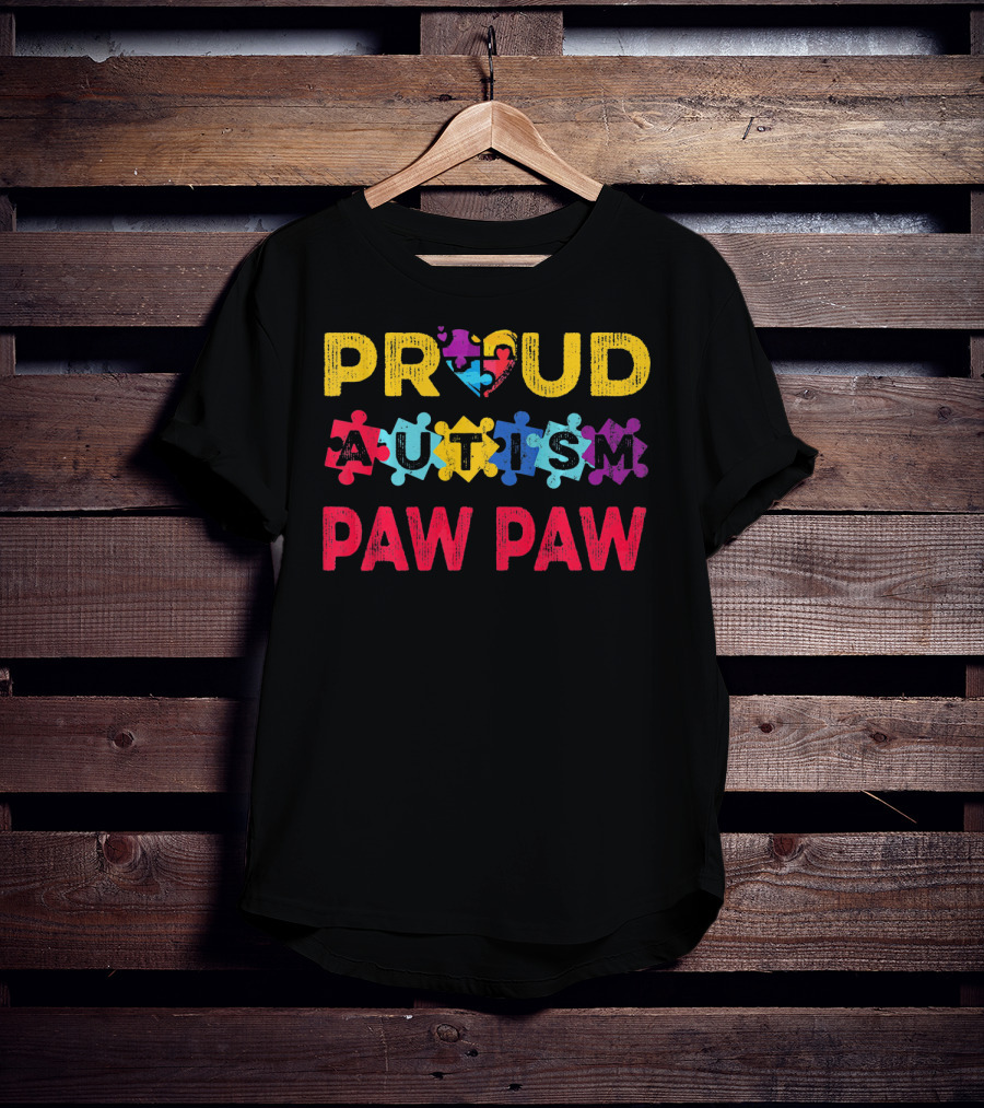 Proud Autism Paw Paw Valentine's Heart Puzzle T-Shirt