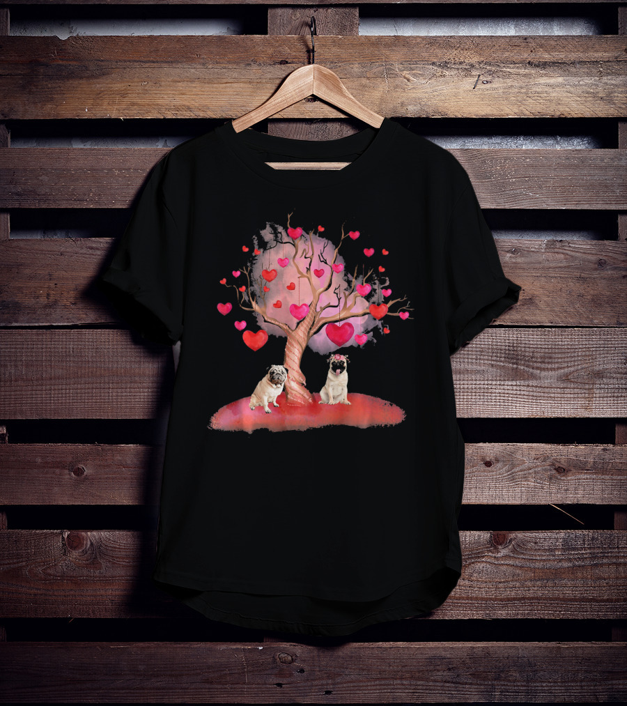 Pug Dog Heart Tree Valentine's Day Romance Bash T-Shirt