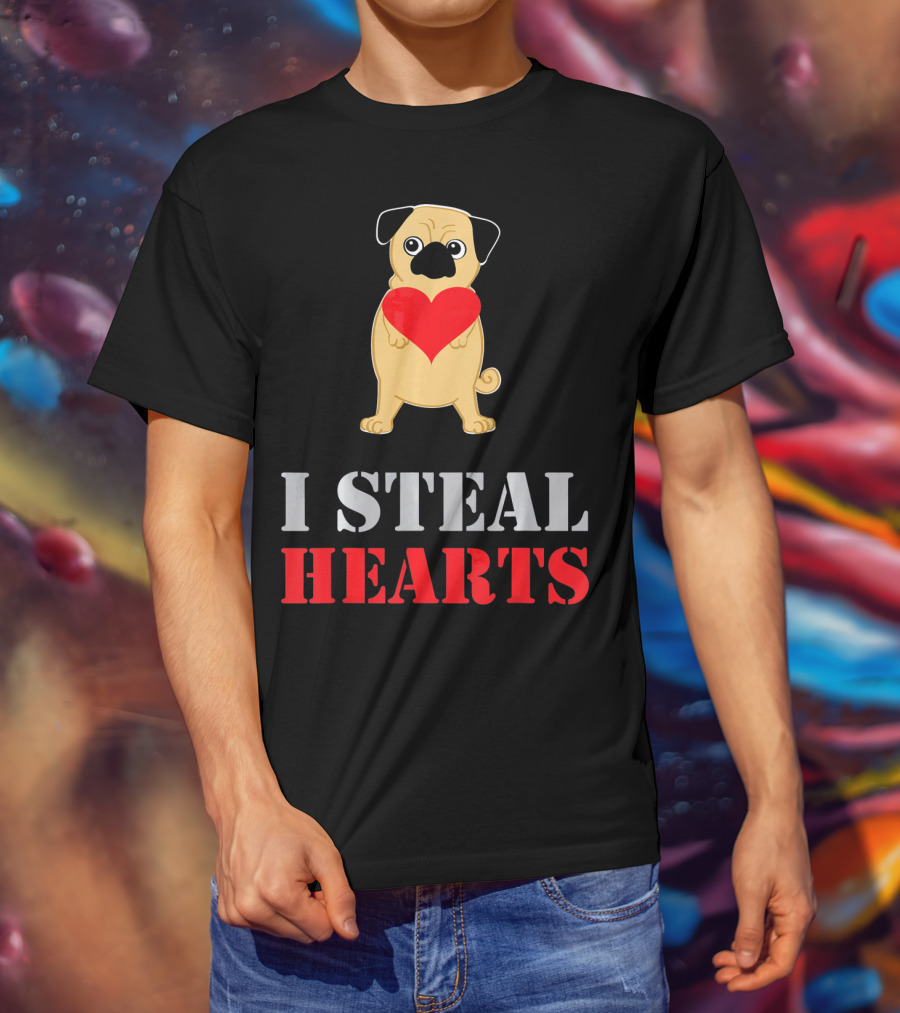 Pug Dog I Steal Hearts Valentine T-Shirt
