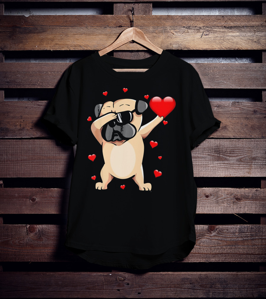 Pug Valentines Day Dabbing Love Dog With Hearts T-Shirt