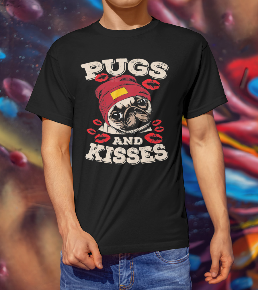 Pugs And Kisses Funny Dog Lovers Pet Valentine Lips Beanie T-Shirt