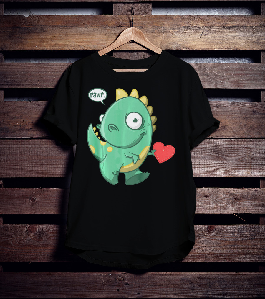 RAWR Dinosaur Holding Heart Valentines Day T-Shirt