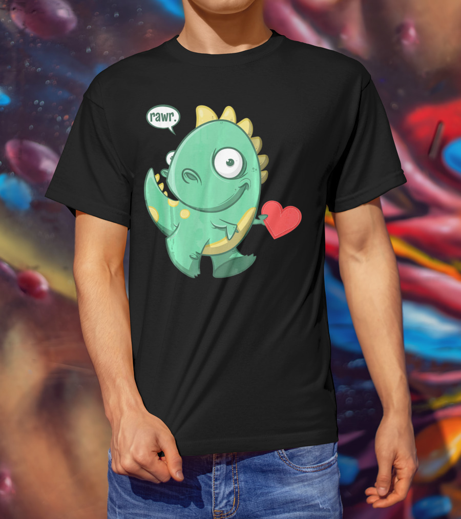 RAWR Dinosaur Holding Heart Valentines Day T-Shirt