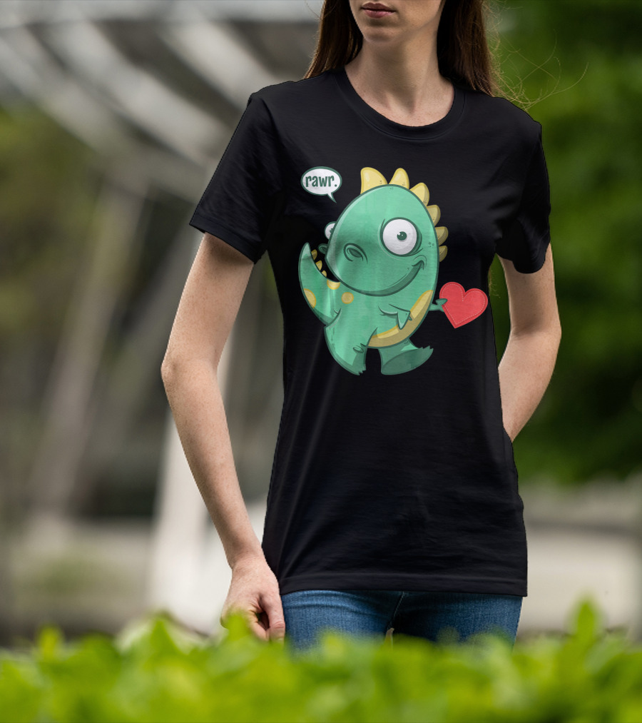 RAWR Dinosaur Holding Heart Valentines Day T-Shirt