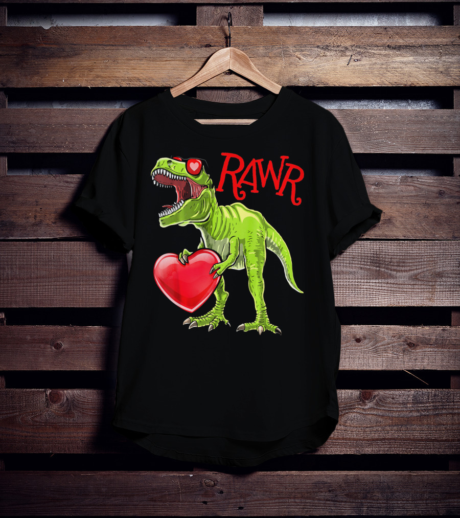 Rawr Valentine's Day T-Rex Dinosaur With Heart T-Shirt