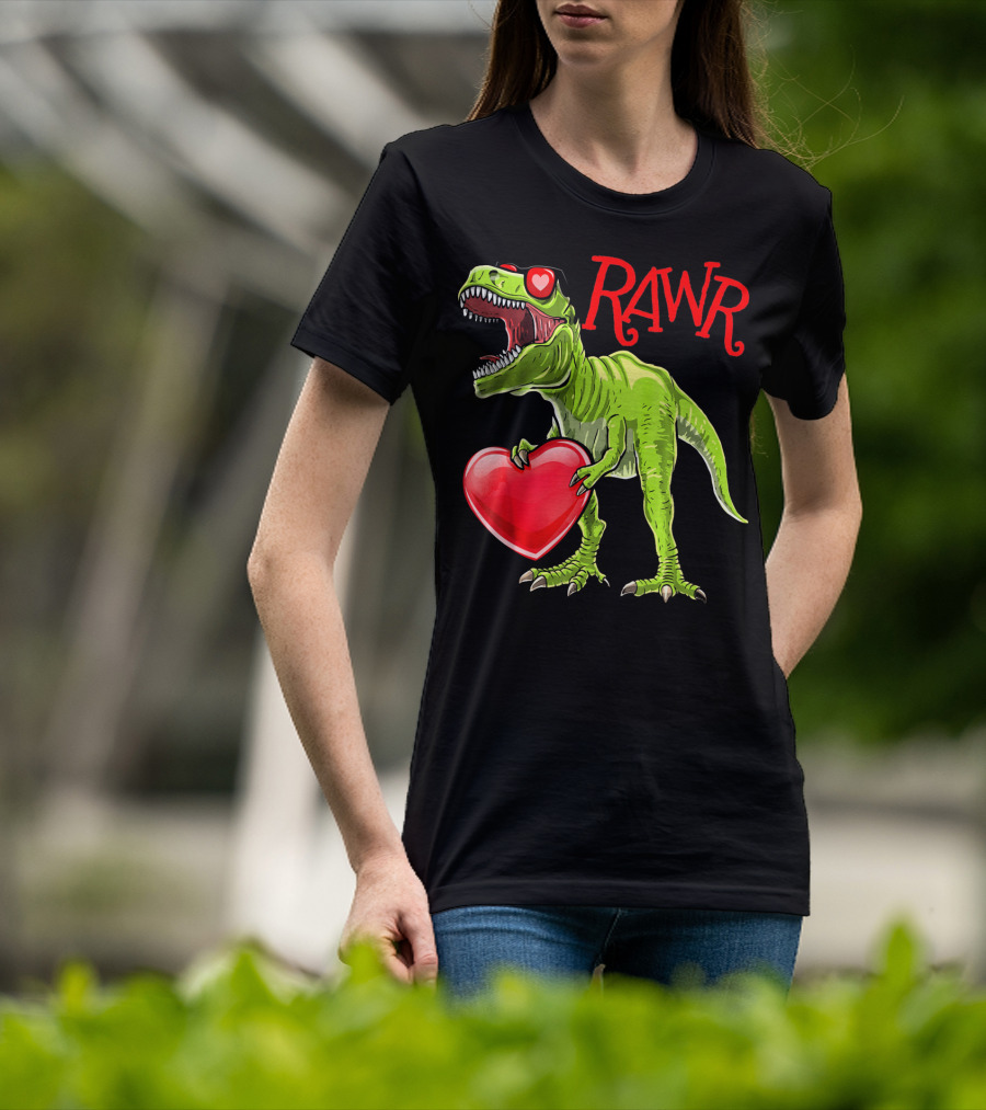 Rawr Valentine's Day T-Rex Dinosaur With Heart T-Shirt