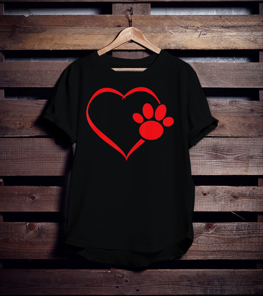 Red Heart Dog And Cat Paw Print Heart Va Love Pet Pawprint T-Shirt