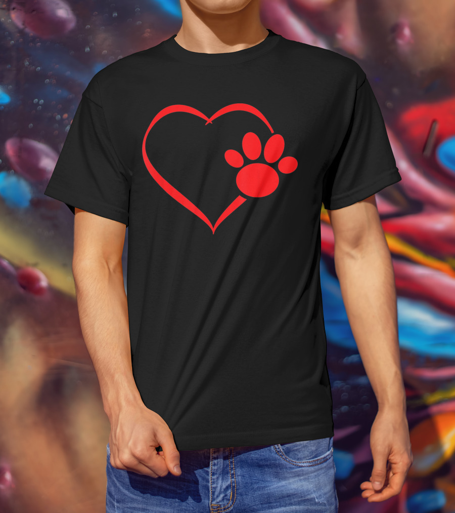 Red Heart Dog And Cat Paw Print Heart Va Love Pet Pawprint T-Shirt