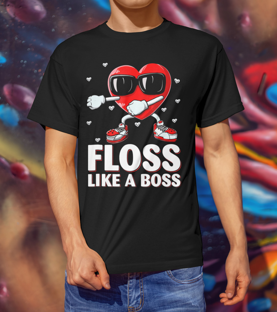 Floss Like A Boss Red Heart Valentine's Day Humor T-Shirt