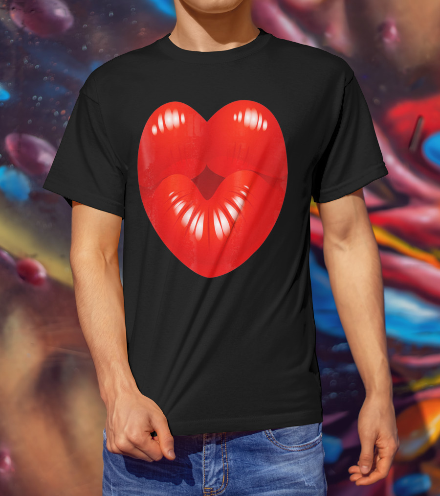 Red Lips Heart Kiss Kisses Valentine T-Shirt
