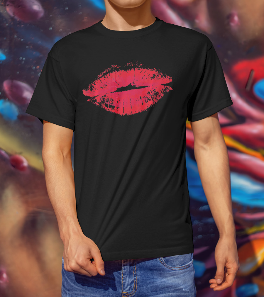 Red Lips Kiss Valentines Day Lipstick Print T-Shirt